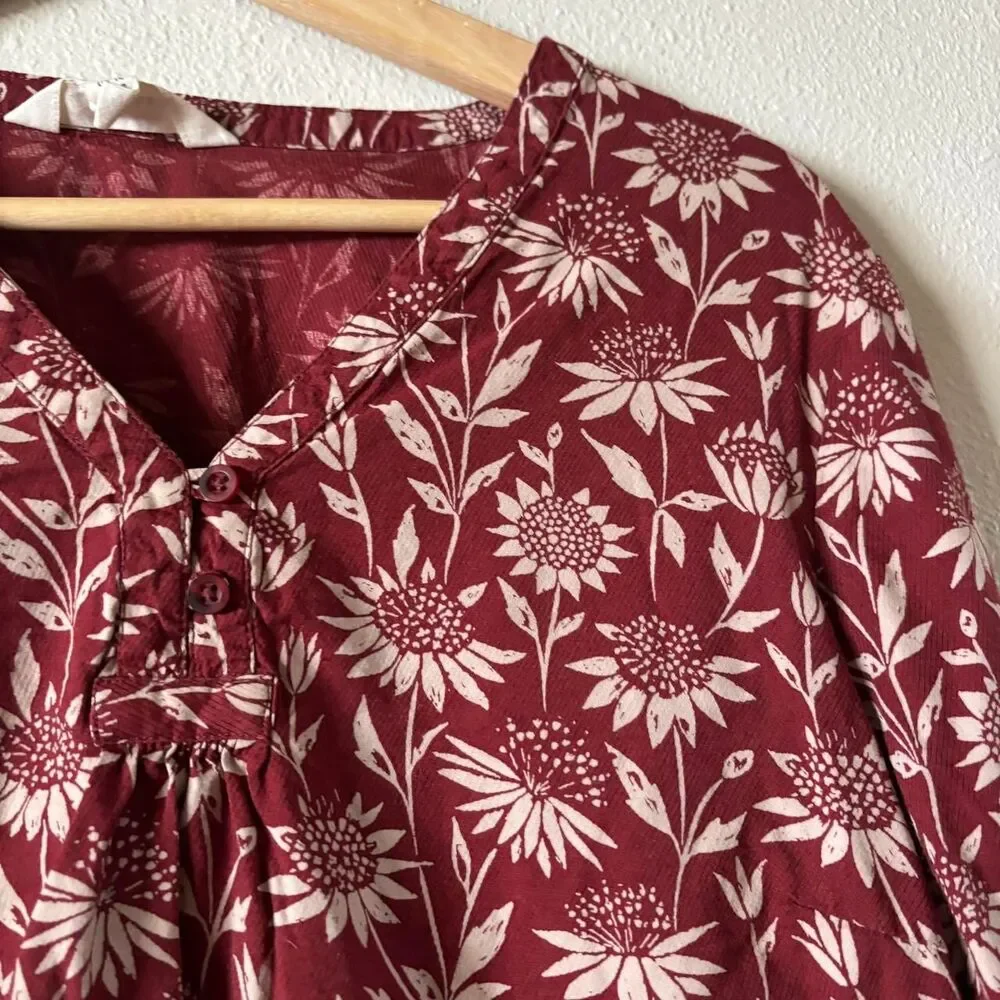 Seasalt Cornwall Burgundy Long Sleeve Blouse Sunflower Print Size 10 - Picture 2 of 8
